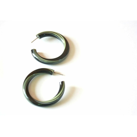Black & Lime Green Large Tube Stripe Hoop Earrings - Picture 4 of 5